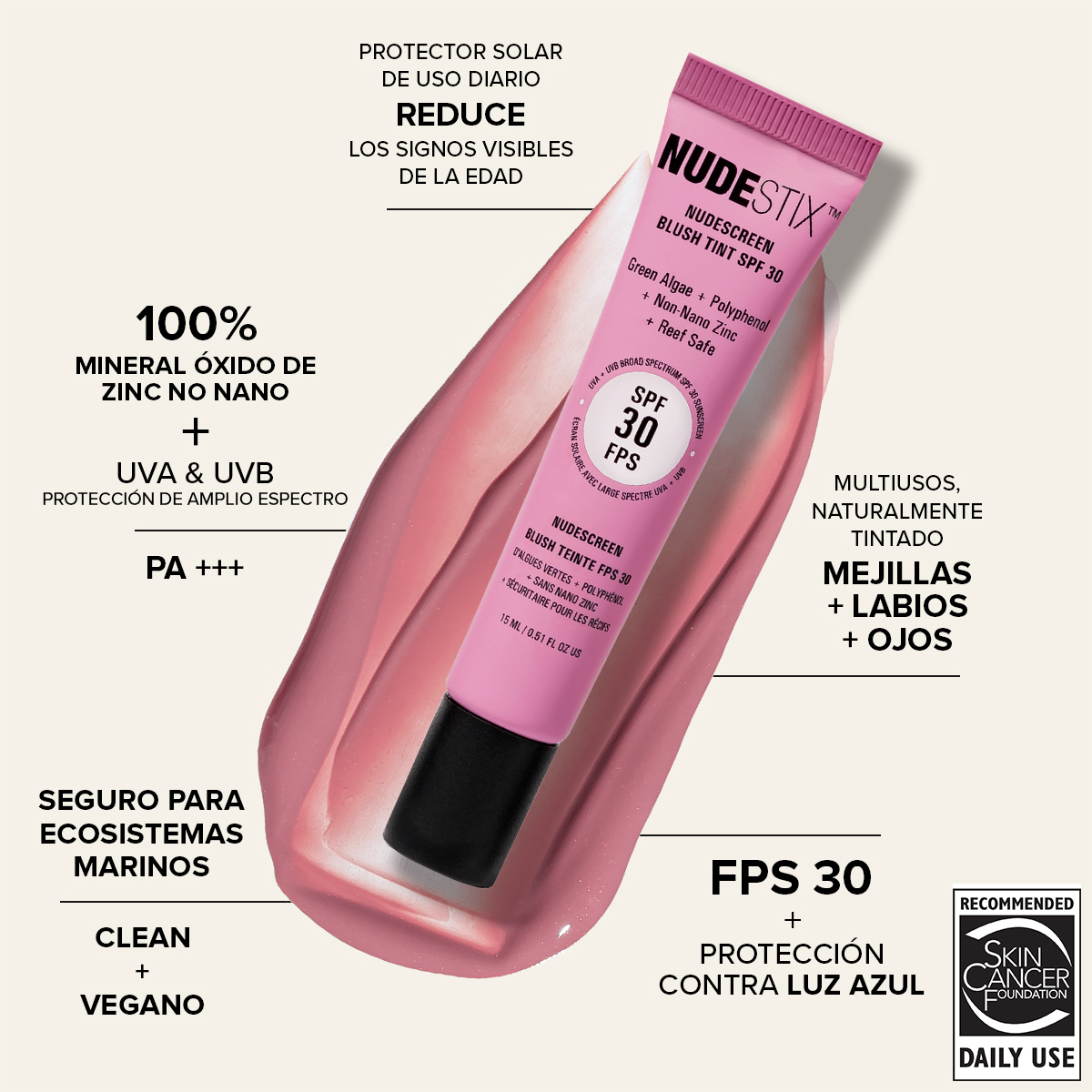 NUDESCREEN BLUSH TINT SPF 30 (BLUSH LÍQUIDO CON PROTECCIÓN SOLAR)